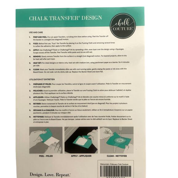 NWT  Welcomish Chalk Couture 8.5 x 11  Reusable Transfer - Picture 2 of 3